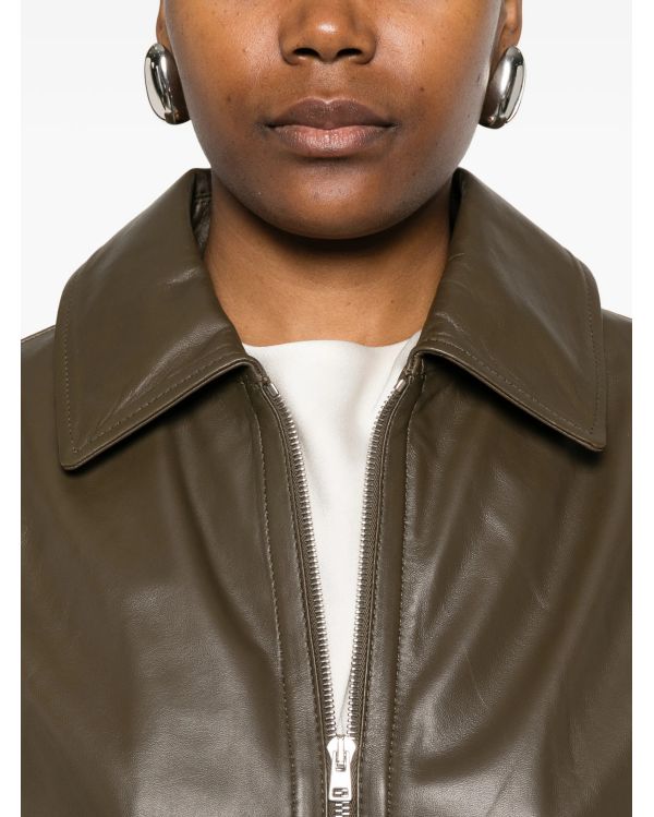 VESTE CUIR AGNEAU CLASSIQUE BRONZE VERT
