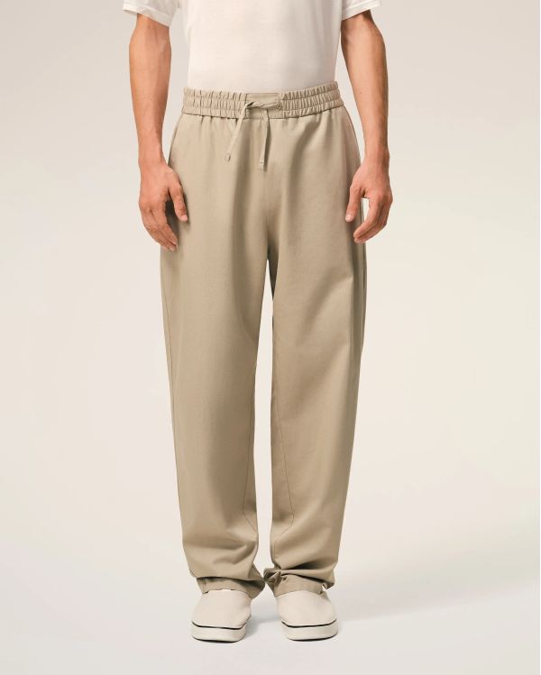 COTTON PANTS WITH ELASTIC WAISTBAND BEIGE TAUPE