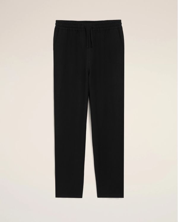 BLACK BLENDED LINEN ELASTIC-WAIST PANTS