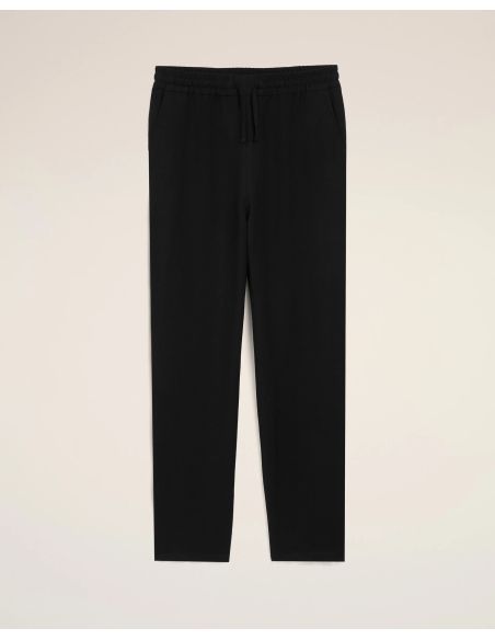 BLACK BLENDED LINEN ELASTIC-WAIST PANTS