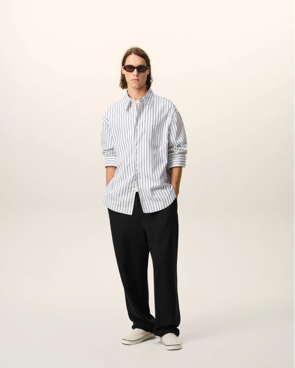 BLACK BLENDED LINEN ELASTIC-WAIST PANTS 2