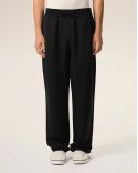 BLACK BLENDED LINEN ELASTIC-WAIST PANTS