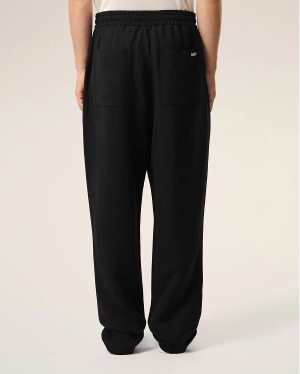 BLACK BLENDED LINEN ELASTIC-WAIST PANTS