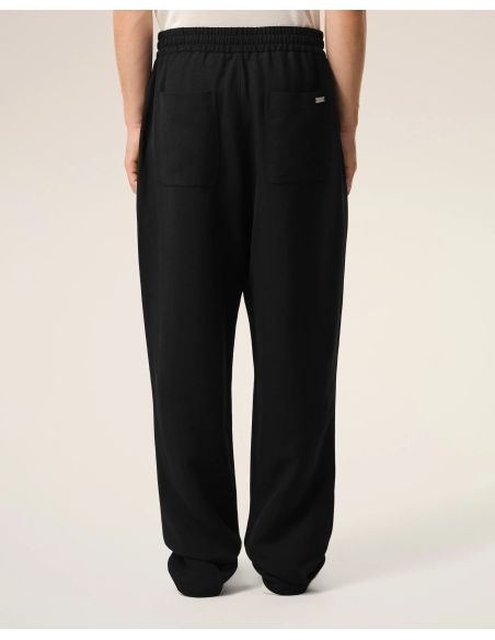 BLACK BLENDED LINEN ELASTIC-WAIST PANTS
