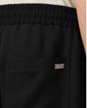 BLACK BLENDED LINEN ELASTIC-WAIST PANTS