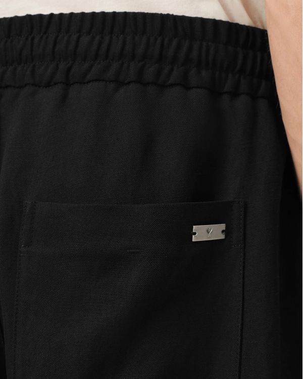 BLACK BLENDED LINEN ELASTIC-WAIST PANTS