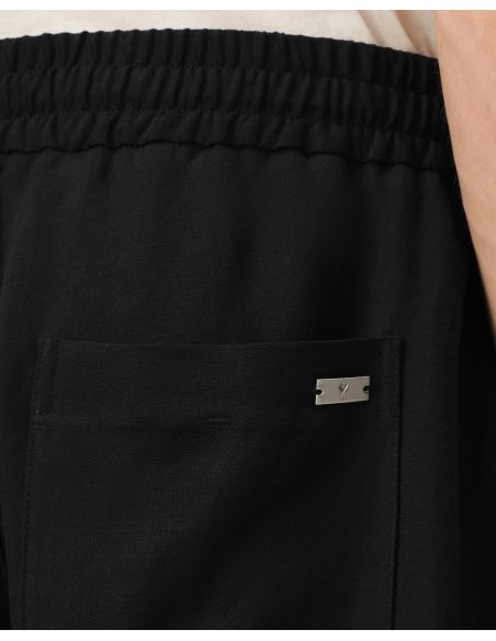 BLACK BLENDED LINEN ELASTIC-WAIST PANTS