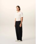 BLACK BLENDED LINEN ELASTIC-WAIST PANTS