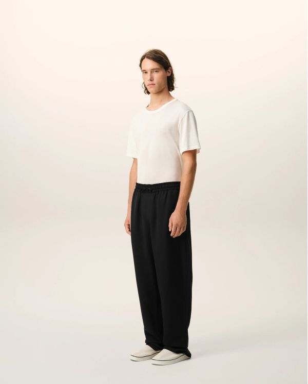 BLACK BLENDED LINEN ELASTIC-WAIST PANTS