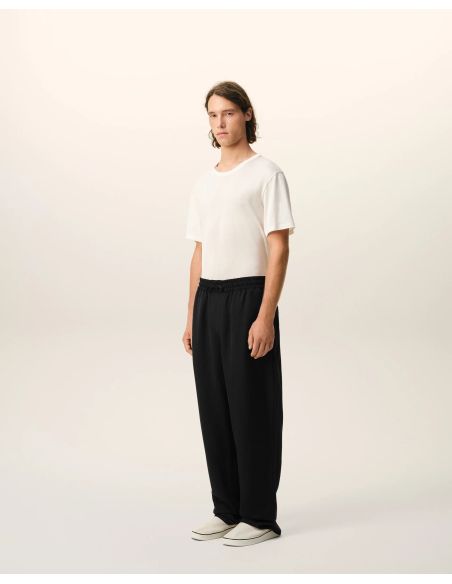 BLACK BLENDED LINEN ELASTIC-WAIST PANTS