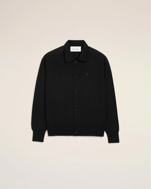 BLACK WOOL AMI DE COEUR SHIRT-COLLAR CARDIGAN