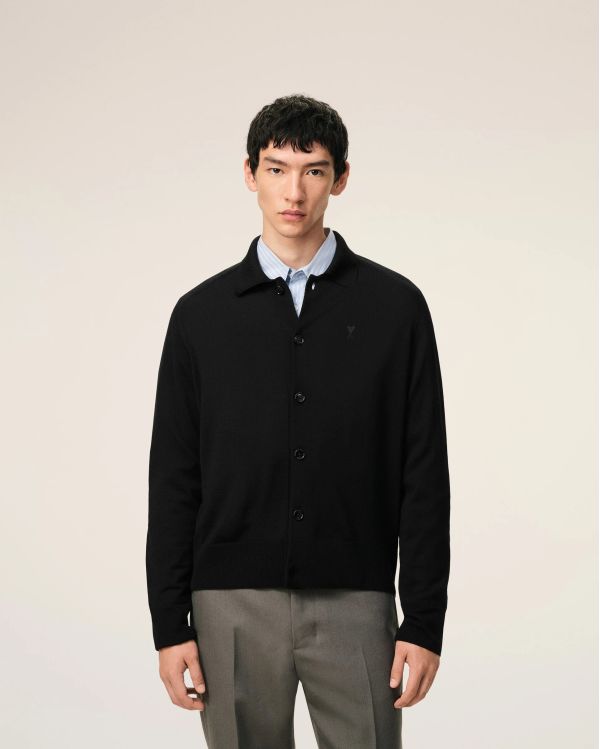 BLACK WOOL AMI DE COEUR SHIRT-COLLAR CARDIGAN