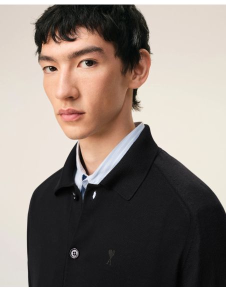 BLACK WOOL AMI DE COEUR SHIRT-COLLAR CARDIGAN