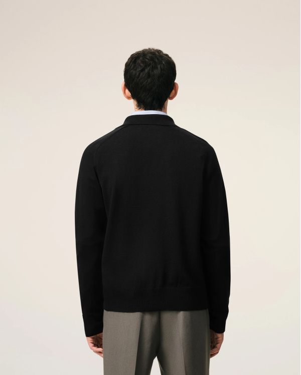 BLACK WOOL AMI DE COEUR SHIRT-COLLAR CARDIGAN
