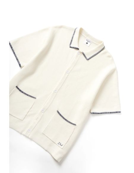 BLANKET STITCH KNIT OFF-WHITE