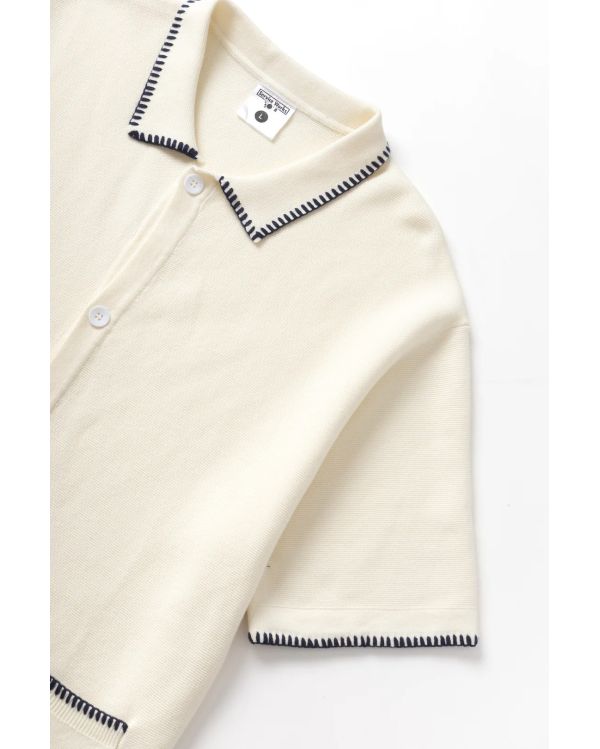 CHEMISE À MANCHES COURTES BLANKET STITCH KNIT BLANC CASSÉ