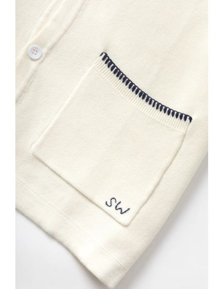 CHEMISE À MANCHES COURTES BLANKET STITCH KNIT BLANC CASSÉ
