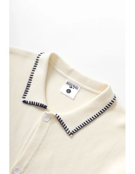 BLANKET STITCH KNIT OFF-WHITE