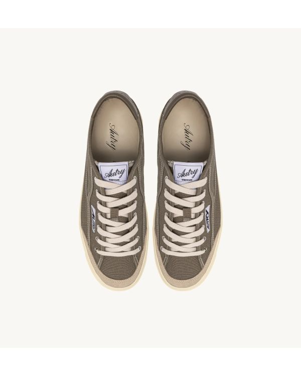 SNEAKERS WINDSCAPE LOW HOMME EN TOILE ET EN DAIM MILITAIRE