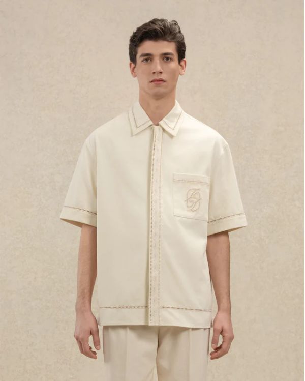 CHEMISE BRODERIE D MIROIR EN COTON BLANC CASSÉ 2