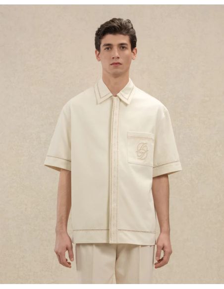 COTTON SHIRT WITH D MIRROR EMBROIDERY OFF-WHITE