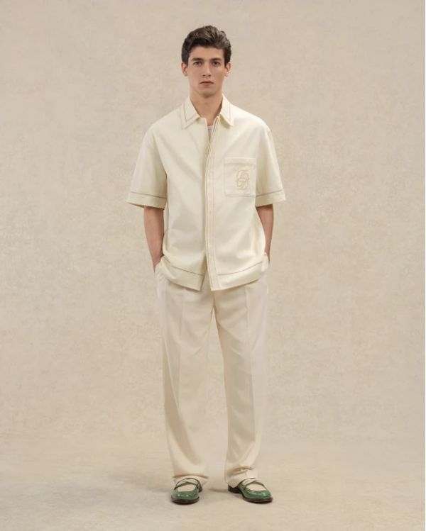 COTTON SHIRT WITH D MIRROR EMBROIDERY OFF-WHITE