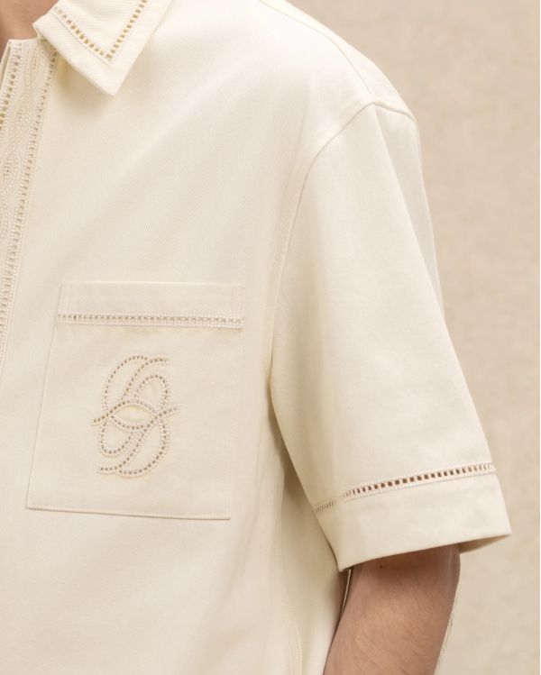 CHEMISE BRODERIE D MIROIR EN COTON BLANC CASSÉ