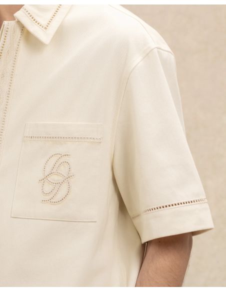 CHEMISE BRODERIE D MIROIR EN COTON BLANC CASSÉ