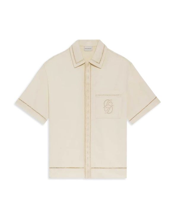 CHEMISE BRODERIE D MIROIR EN COTON BLANC CASSÉ
