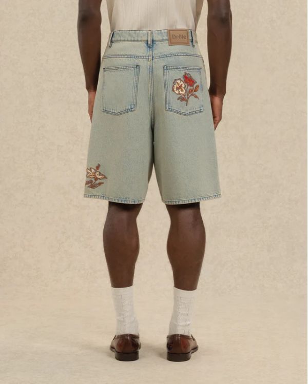 DENIM SHORTS DUSTY FLORAL EMBROIDERY