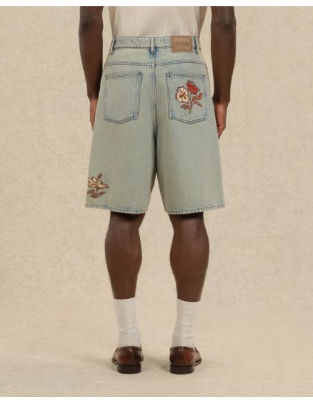 DENIM SHORTS DUSTY FLORAL EMBROIDERY