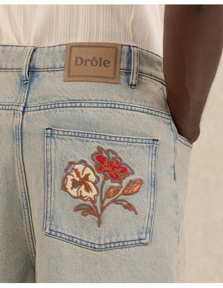DENIM SHORTS DUSTY FLORAL EMBROIDERY