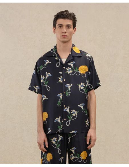 NAVY BLUE SILK SHELL SHIRT