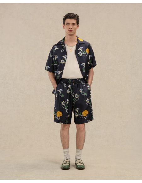 NAVY BLUE SILK SHELL SHIRT