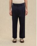 PANTALON À PLIS CROPPED LAINE BLEU MARINE