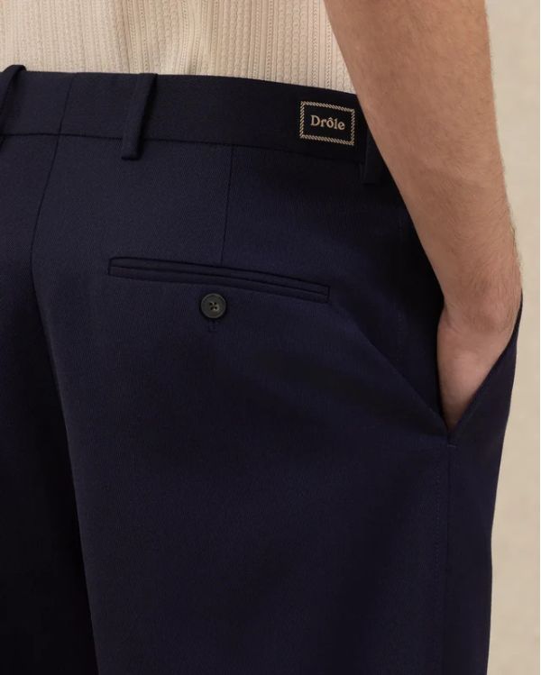 PANTALON À PLIS CROPPED LAINE BLEU MARINE