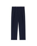 PANTALON À PLIS CROPPED LAINE BLEU MARINE