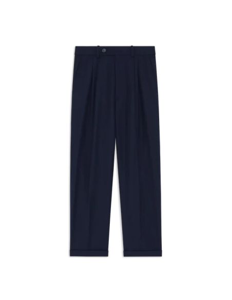 PANTALON À PLIS CROPPED LAINE BLEU MARINE