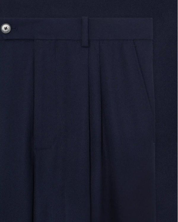 PANTALON À PLIS CROPPED LAINE BLEU MARINE