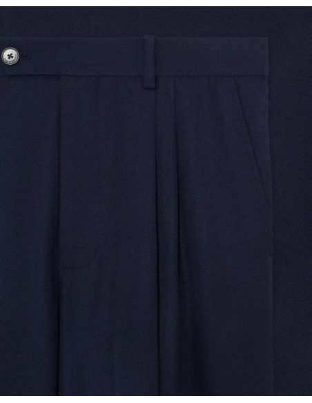 PANTALON À PLIS CROPPED LAINE BLEU MARINE
