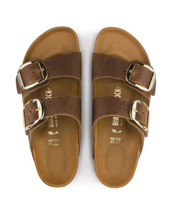 ARIZONA BIG BUCKLE COGNAC SANDALS