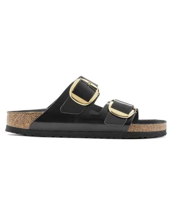 ARIZONA BIG BUCKLE HIGH SHINE BLACK SANDALS