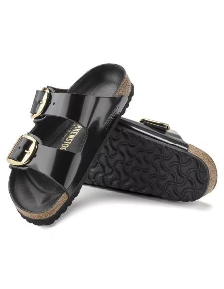 ARIZONA BIG BUCKLE HIGH SHINE BLACK SANDALS