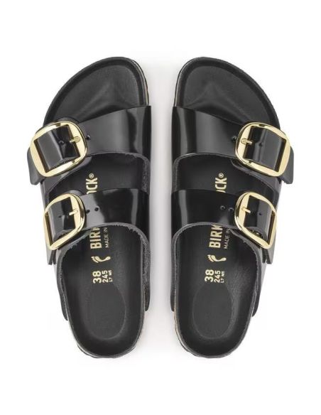 ARIZONA BIG BUCKLE HIGH SHINE BLACK SANDALS