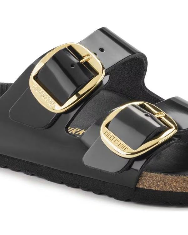 ARIZONA BIG BUCKLE HIGH SHINE BLACK SANDALS