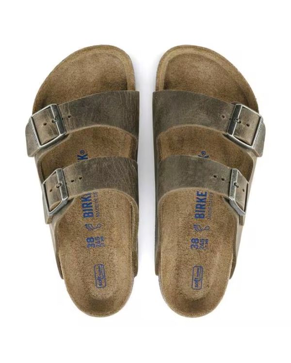 SANDALES ARIZONA LIT DE PIED SOUPLE KAKI DÉLAVÉ