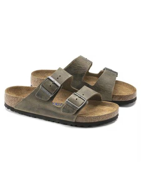 SANDALES ARIZONA LIT DE PIED SOUPLE KAKI DÉLAVÉ