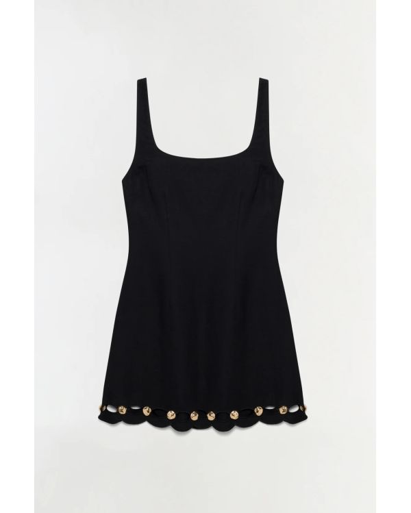 LINDLEY STUDDED LINEN MIDI DRESS BLACK
