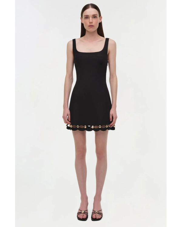 LINDLEY STUDDED LINEN MIDI DRESS BLACK 2