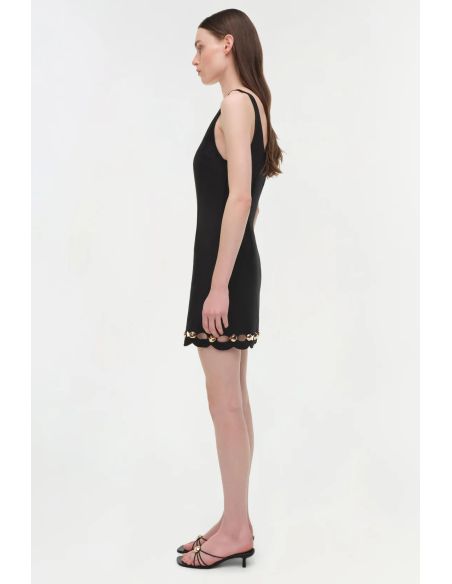 LINDLEY STUDDED LINEN MIDI DRESS BLACK